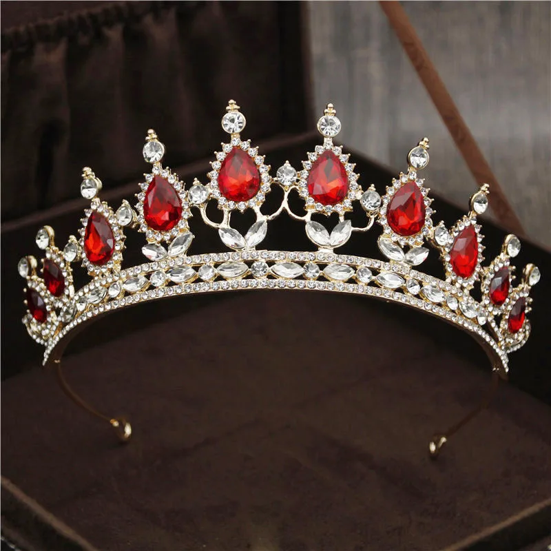 Gold Red Роскошные серебряные Кристальные Звезды Повязки для волос винтажные Стразы Свадебная Корона-Тиара повязка для волос Свадебная Ювелирная тиара De Noiva Мода - Окраска металла: Gold Red