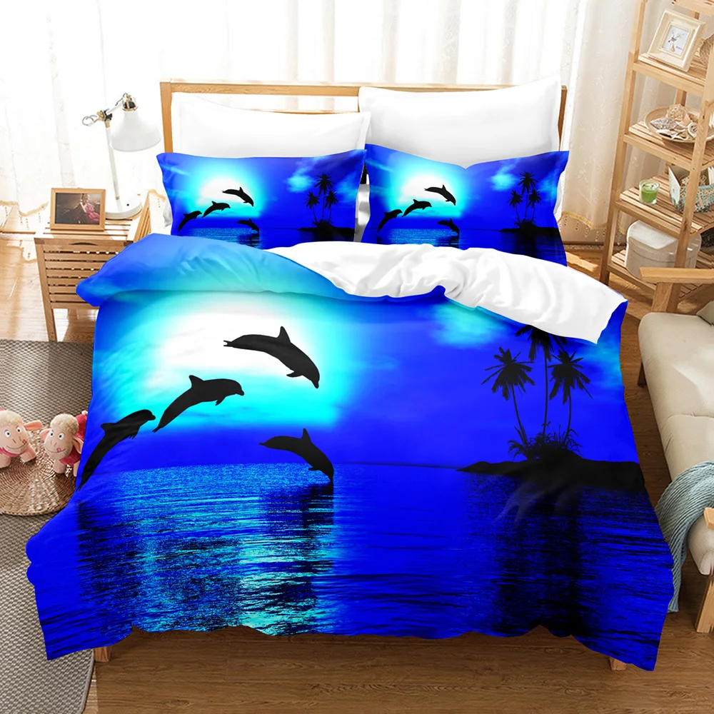 

Dolphin Shark Bedding Set Single Twin Full Queen King Size Ocean Fish Bed Set Children's Kid Bedroom Duvetcover Sets 3D Print 09