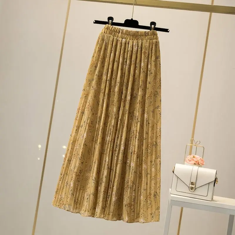 Женская шифоновая юбка средней длины плиссированная с высокой талией и