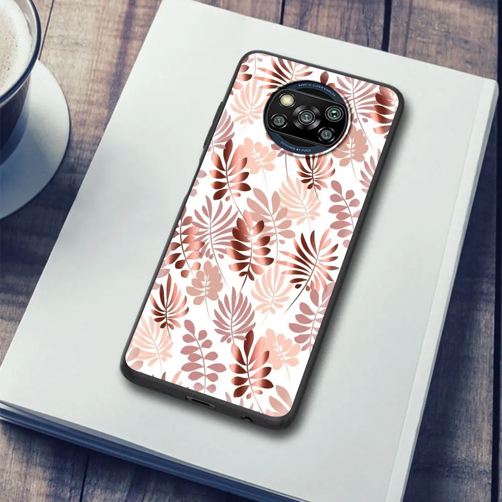 

Phone Case For Xiaomi Redmi Note 9S K40 8 9 8T 9T 7 9C 9A 7A 6A 8A K30 Pro Soft Funda Mobile Cover Gold Rose Pink Pattern