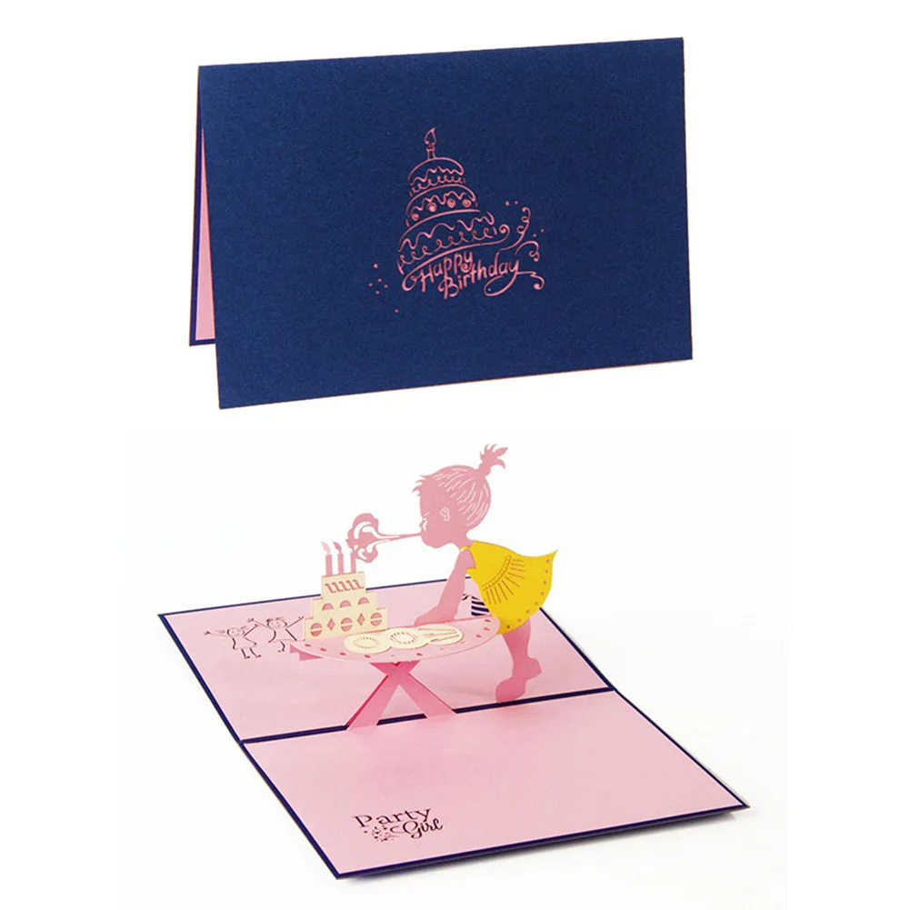 Little Girl Blowing Candles Happy Birthday 3D Card Handmade Foldable Best Gift for Friends | Дом и сад