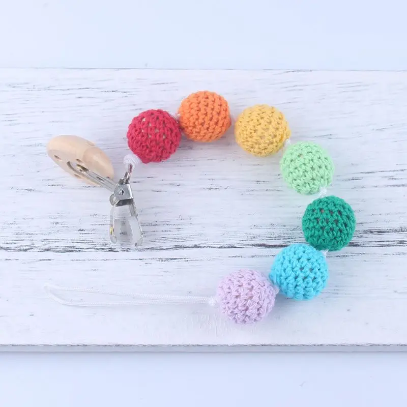 

Baby Pacifier Clip Chain Rainbow Crochet Beads Toy Teether Pacifier Chain Holder BX0D