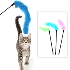 Забавные игрушки-палочки для кошек, цветные яркие индейки, перья, палочки для кошек, интерактивные игрушки для домашних животных, игрушки для кошек, товары для домашних животных разных цветов