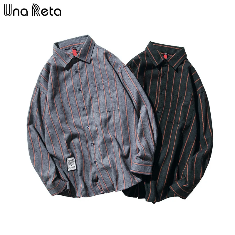 Рубашка Una Reta Мужская в полоску с воротником лацканами Повседневная однобортная