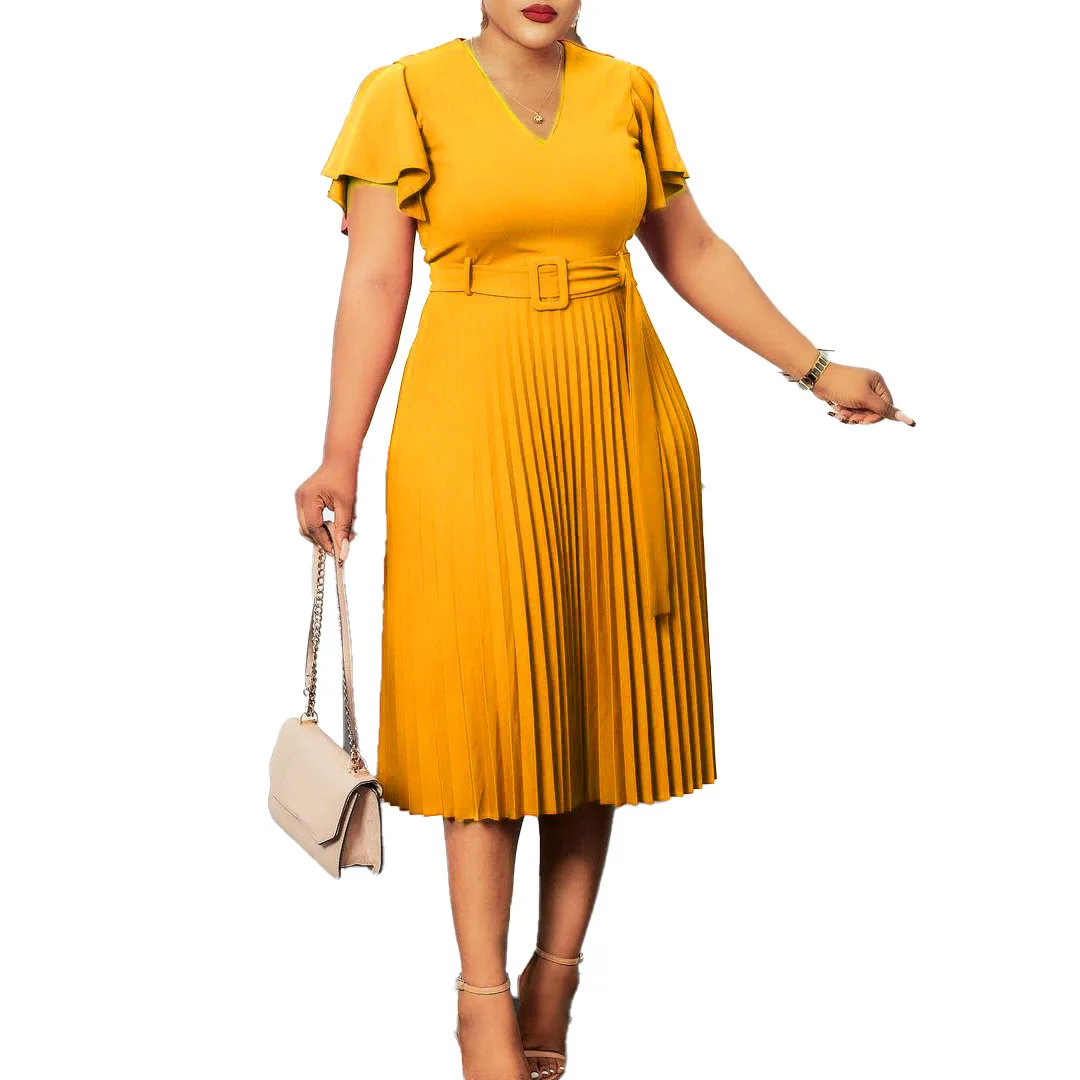 Summer 2021 New Arrival Fashion  African Women V-neck Short Sleeve Plus Size Dress African Dresses for Women African Clothing