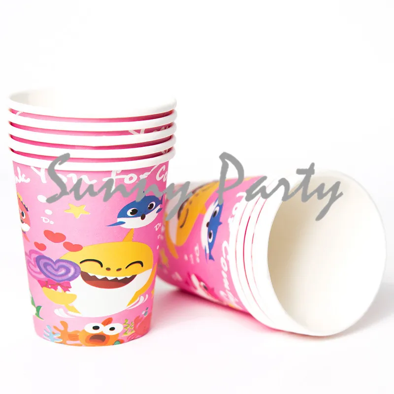 21pcs/lot Cartoon Pink Shark Theme Disposable Cup Plates Tablecloth Set Kids Birthday Party Baby Shower Tableware Supplies | Дом и сад