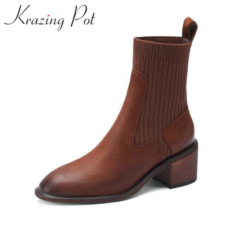 

Ботильоны из бычьей кожи с круглым носком, на высоком каблуке, l5f1