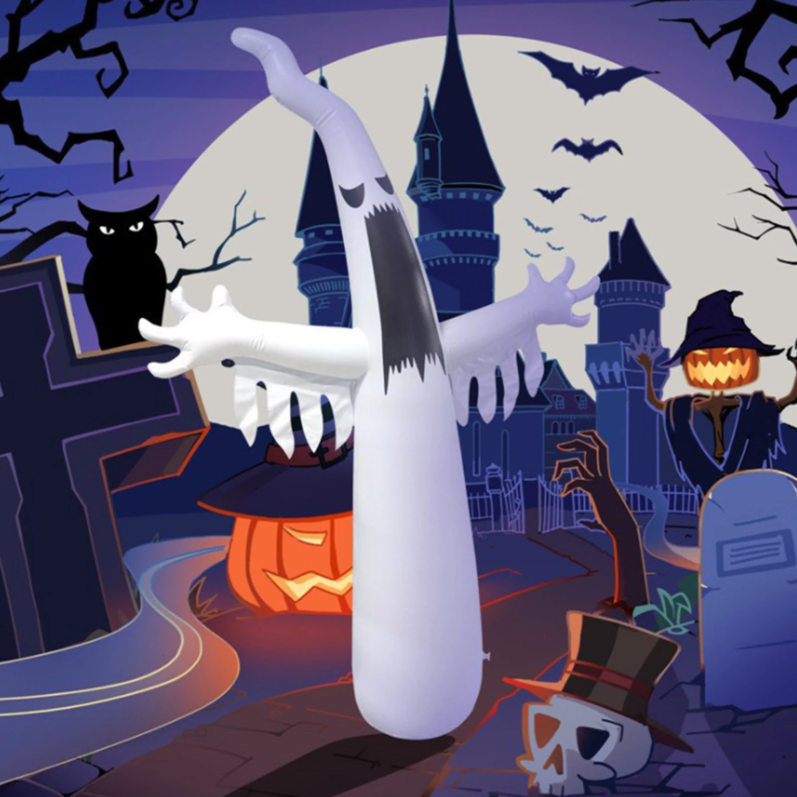 

Надувной призрак на Хэллоуин СВЕТОДИОДНЫЙ ным фонариком для внутреннего и наружного освещения, украшение для газона и вечеринки, реквизит ...