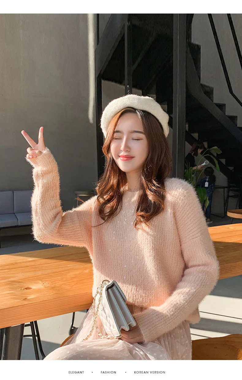 

LUX ANGNER Sweater 2020 New Autumn Winter Women Lazy Wind Loose Sequined Sweater Outer Wear Korean Style