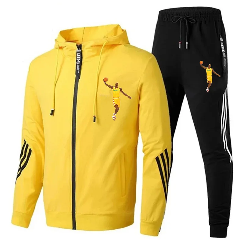 

Casual Men Sets Hoodies And Pants Two Piece Sets Zipper Hooded Sweatshirt Outfit Sportswear Male Suit Clothing Slam basketball