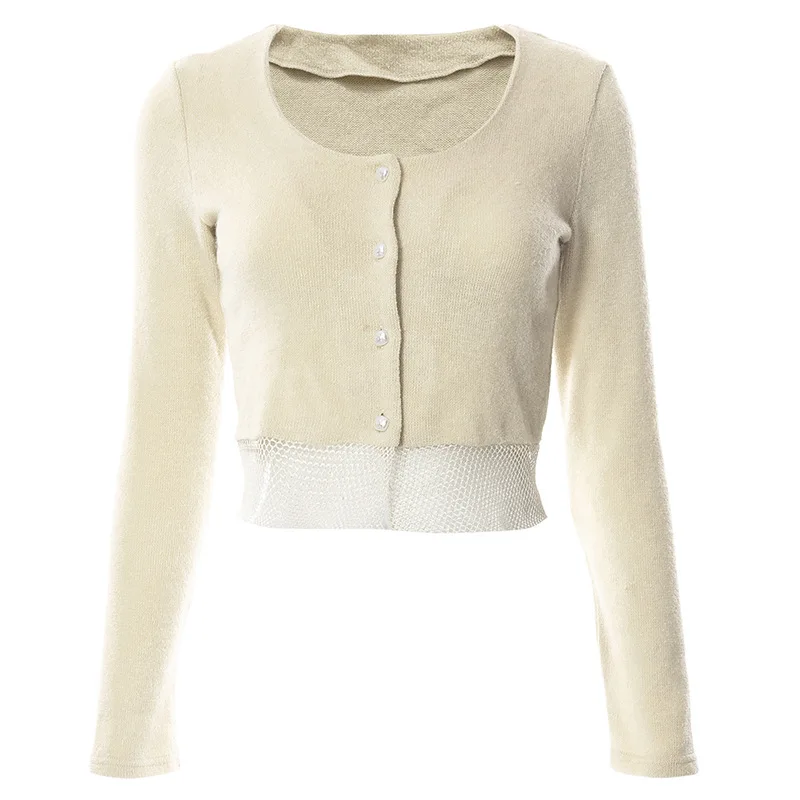 

Solid Female Square Collar Slim Long Sleeve Tees Single Breasted Cardigan Jacquard Elegant Casual All Match Office Lady Blouse