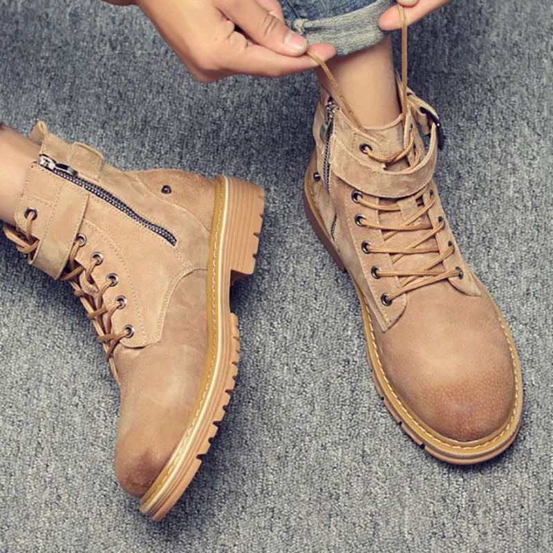 

new fashion mens luxury desert boots ankle military boot flock leather shoes outdoors tooling shoe platform army botas masculina