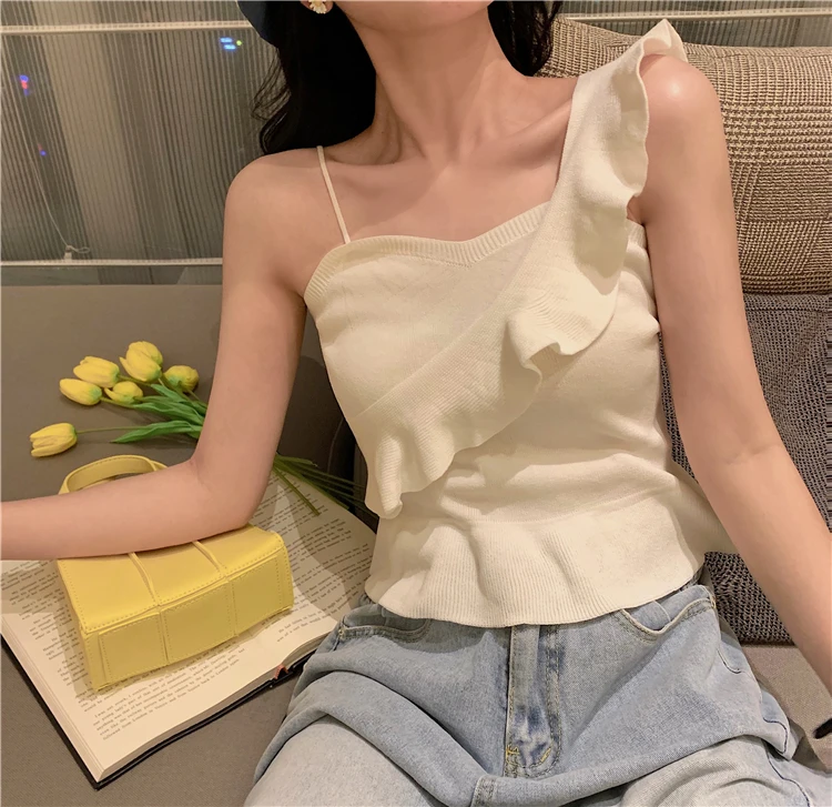 

New Arrival Women Garment Falbala Sleeveless Camisole Tank top Shirt For Female