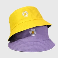 2021 summer daisy embroidery bucket hat for women girls foldable sun visor cotton caps large wide brim beach panama hats beach