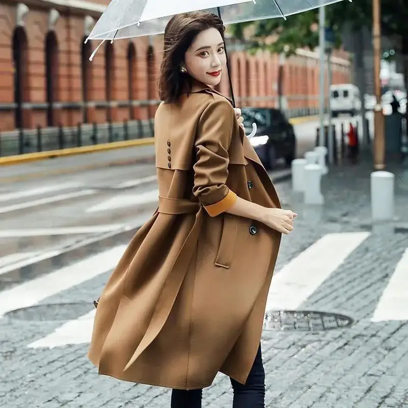 

2021 Spring And Autumn High-End British Style Coat New Korean Fashion Casual Ladies Windbreaker Mid-Length Female Coat
