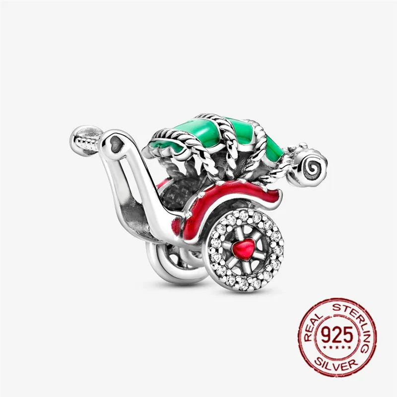 

Hot Sale 925 Sterling Silver Retro Rickshaw Charm Beads Fit Original Pandora Snake Charm Bracelet Jewelry DIY Making Gift