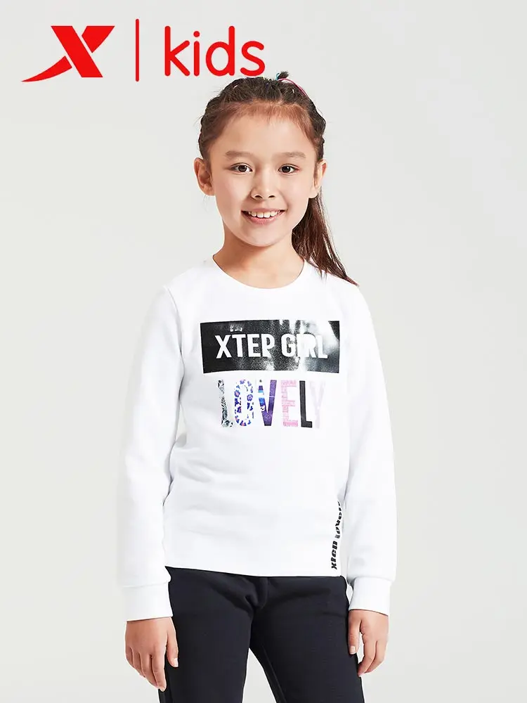 Xtep/свитер для девочек Детский Повседневный пуловер с круглым вырезом и надписью