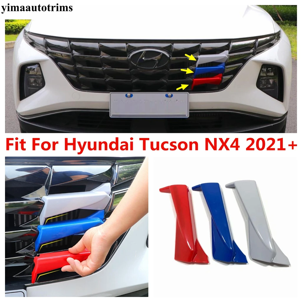

Car Front Hood Grille Net Decor Garnish Stripes Air Intake Cover Trim For Hyundai Tucson NX4 2021 - 2023 Three Color Accessories
