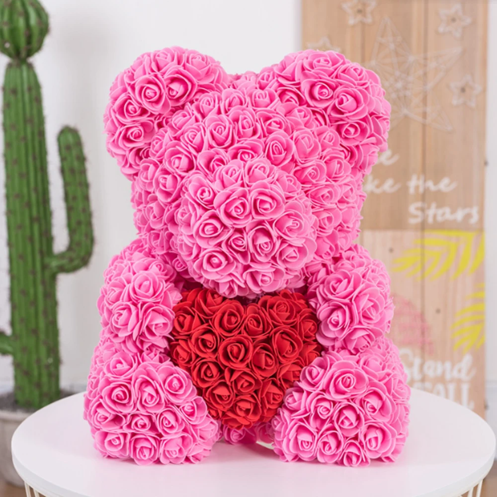 Pink heart bear 40cm 40 см Роза медведь Роза цветок искусственный медведь розы Rabit Украшение DIY Рождество год подарки для женщин Валентина подарочная коробка - Цвет: Pink heart bear 40cm