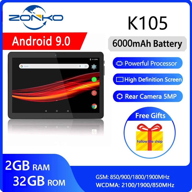 Планшет ZONKO экран 10 дюймов 2 Гб ОЗУ 32 ПЗУ 1280x800 IPS двойная камера WiFi GPS Android |