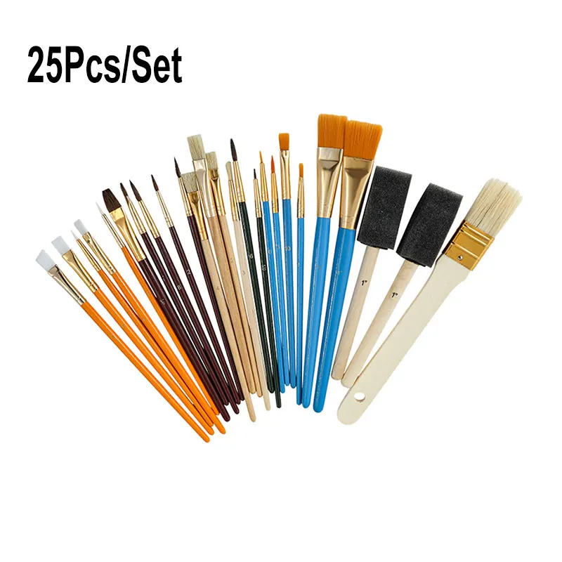 

25Pcs/Set Professional Nylon Hair Art Painting Brushes Wooden Handle Artist Oil Acrylic Gouache Watercolor Pen Brush Paintbrush