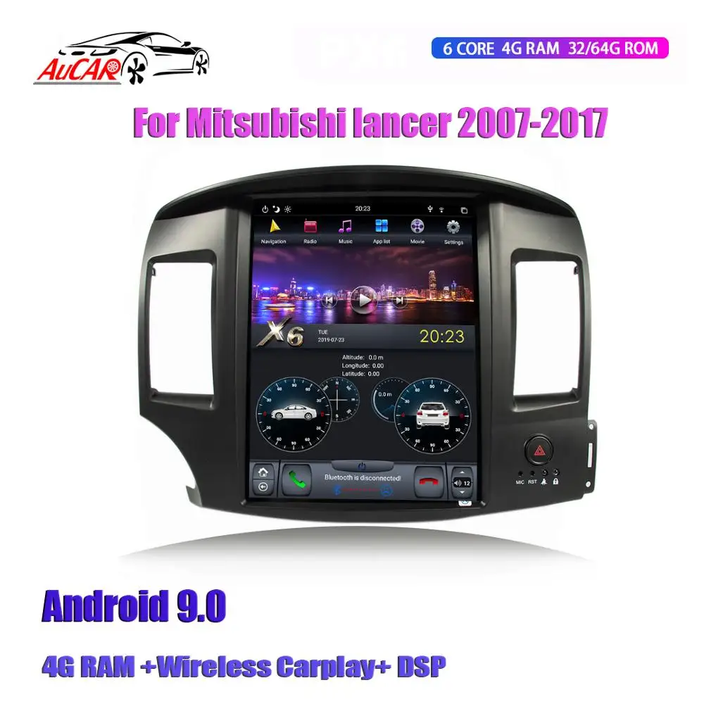 Автомобильный мультимедийный плеер Aucar Tesla Android 9 для Mitsubishi Lancer 2007 2017