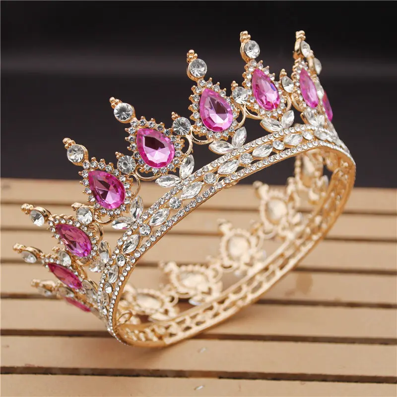 gold rose Круглая Корона невесты диадема женский головной убор королевская Королева Король диадемы и короны выпускного вечера Пышные свадебные украшения для волос аксессуары - Окраска металла: gold rose