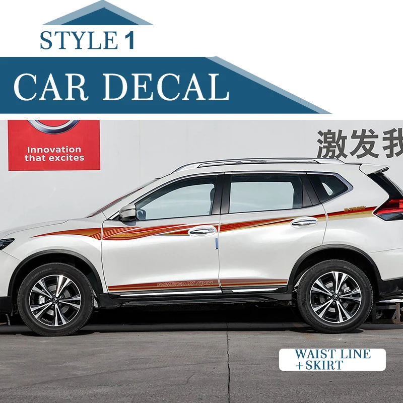 STYLE 1 Автомобильные наклейки гоночная Боковая дверь в полоску графическая виниловая цветная наклейка на заказ для NISSAN X-TRAIL - Название цвета: STYLE 1