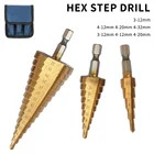 Конус Шаг сверло отверстие резак инструмент Шестигранный хвостовик ступенчатые сверла хвостовиком покрытием металлические перовые сверла бит 3-12 мм 4-12 мм 4-20 мм4-12 20 32 мм
