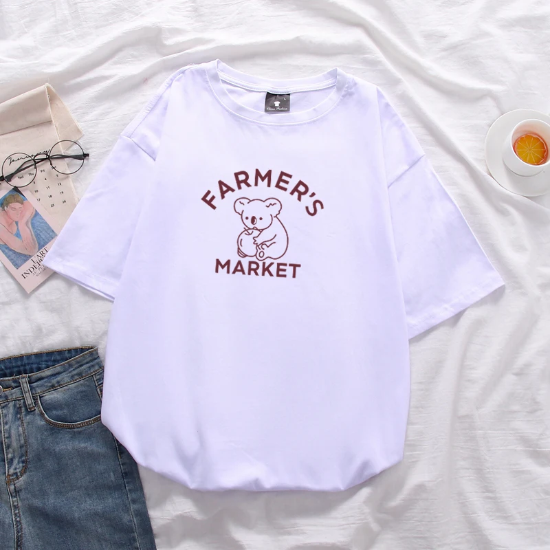 2020 летняя хлопковая свободная футболка большого размера с принтом коала