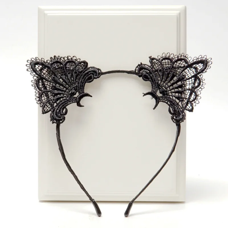 

New cute and sexy black lace cat ear headband lace headband headwear adult