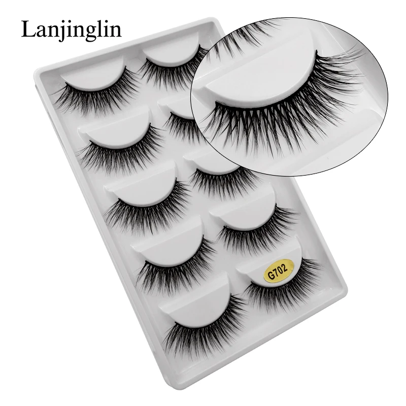 LANJINGLIN, 5 пар, полосы, норковые ресницы, 3d, Длинные Накладные ресницы, макияж, толстые, накладные ресницы, объем, норковые ресницы, наращивание# G7