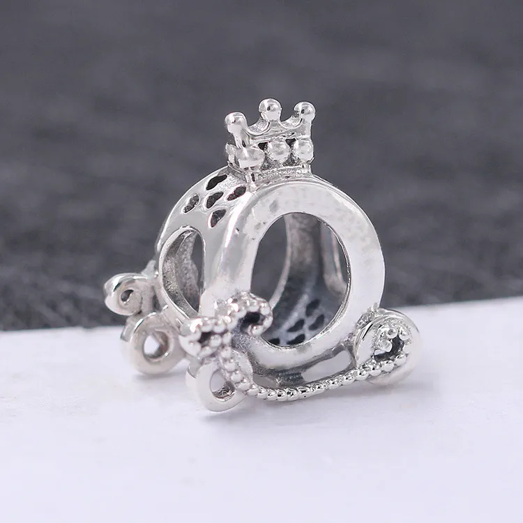 

Genuine 925 Sterling Silver Bead Charm Polished Crown O Carriage Charm Fit pandora Bracelets & Necklace Women Diy Jewelry