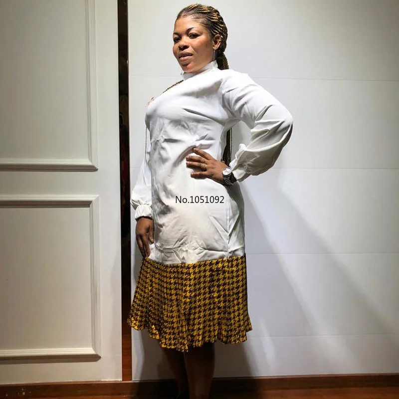 Повседневное белое платье с леопардовым принтом гусиная лапка Плиссированное