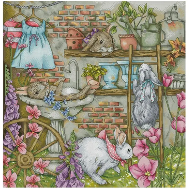 

Rabbit garden patterns Counted Cross Stitch 11CT 14CT 18CT DIY Cross Stitch Kits Embroidery Needlework Sets home decor
