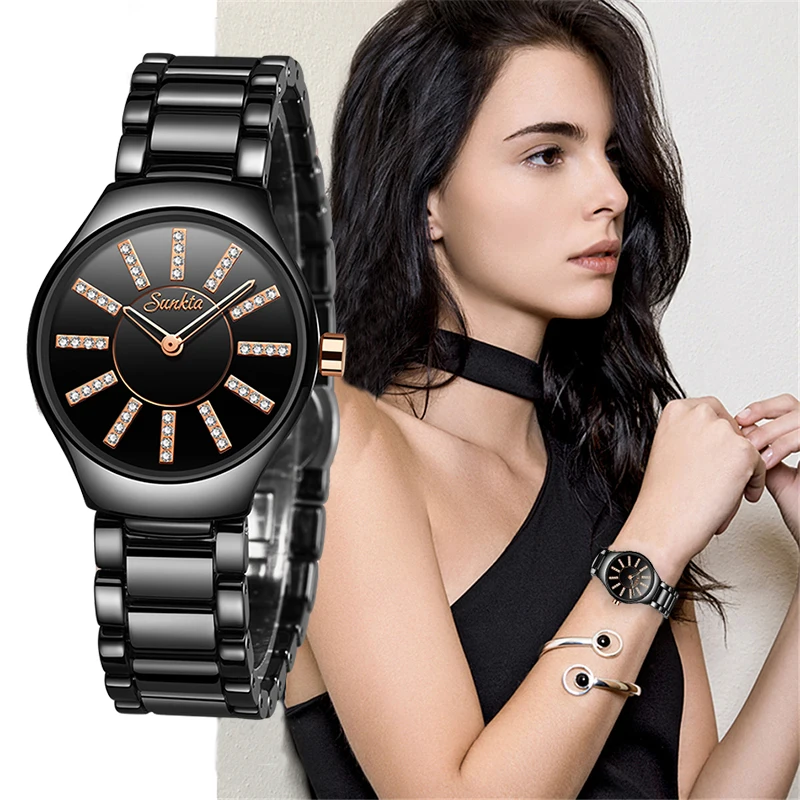 Montre Femme SUNKTA брендовые роскошные женские часы простые креативные с керамическим