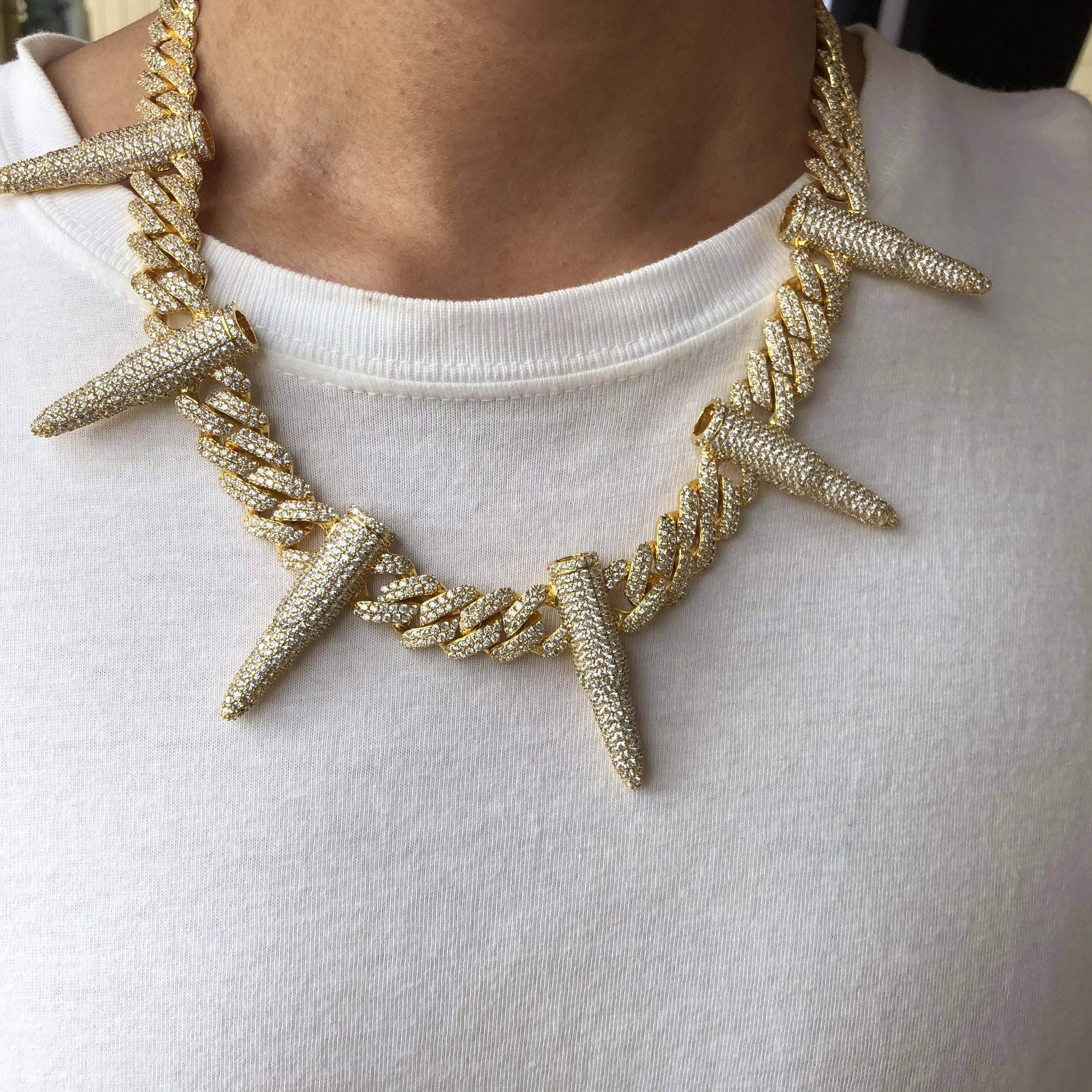 Iced out 12 мм зубчатая кубинская звеньевая цепь с пулей