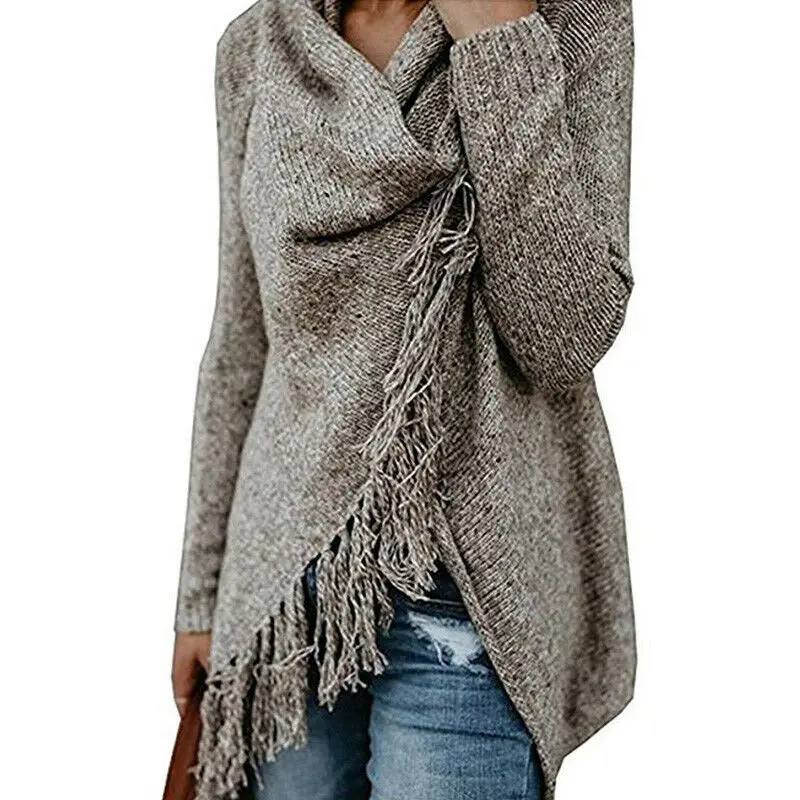 

Womens Lady Knitted Poncho Jumper Sweater Cardigan Tassel Fringe Shawl Coat