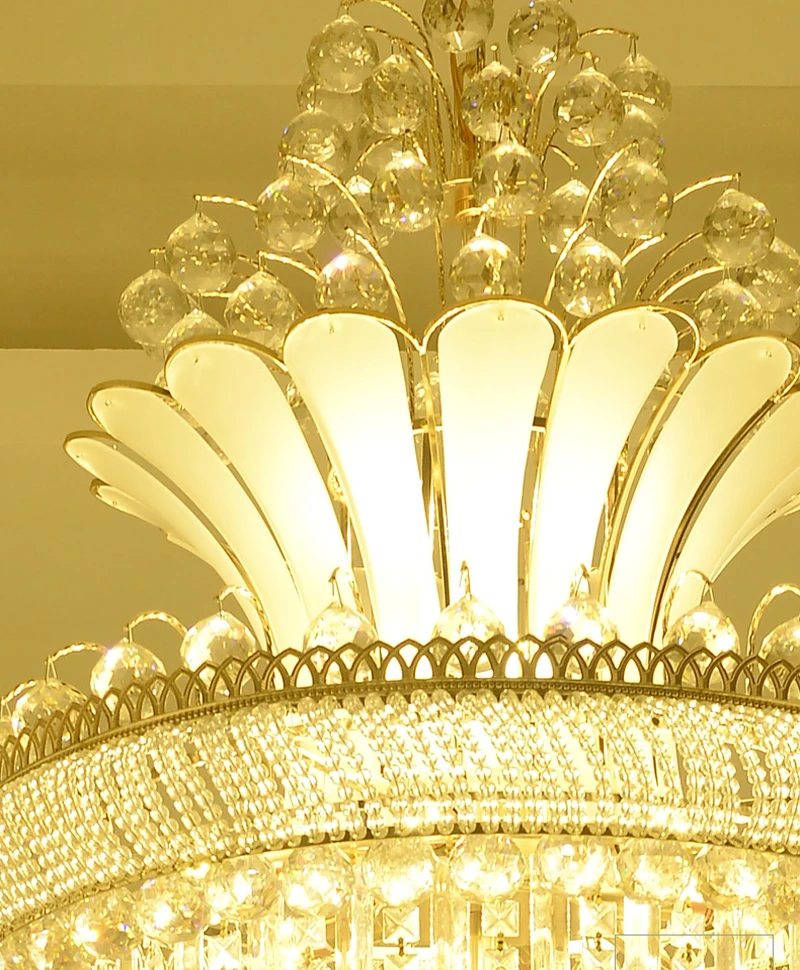 

Hot Large Gold Imperial Crystal Chandelier for Hotel Hall Living Room Staircase Hanging Pendant Lamp European Big Lighting E14