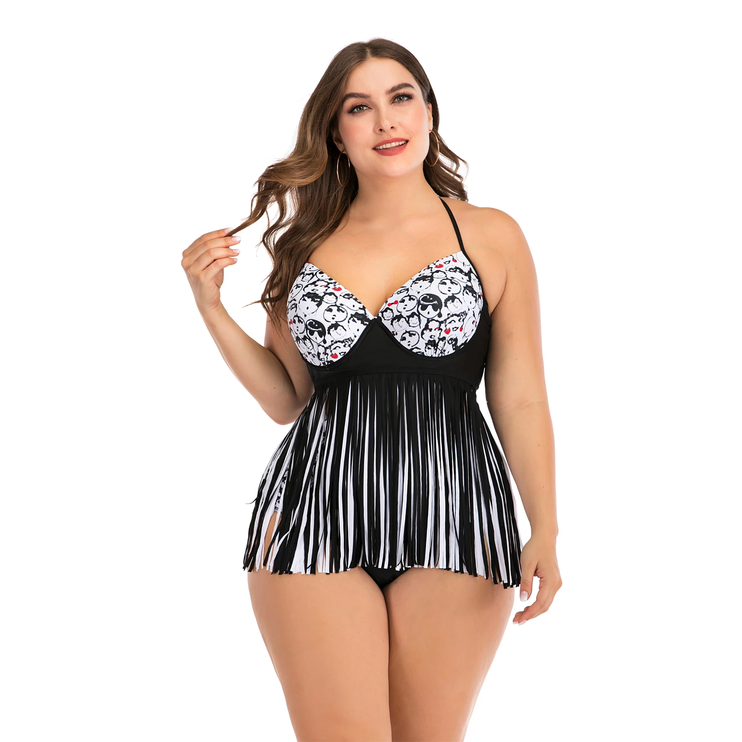 

DROZENOTwo-piece swimsuit ladies sexy swimwear Tassel sexy beach swimsuit Push Up Bikini Set Lace Up Retro Beach Bathing Suit