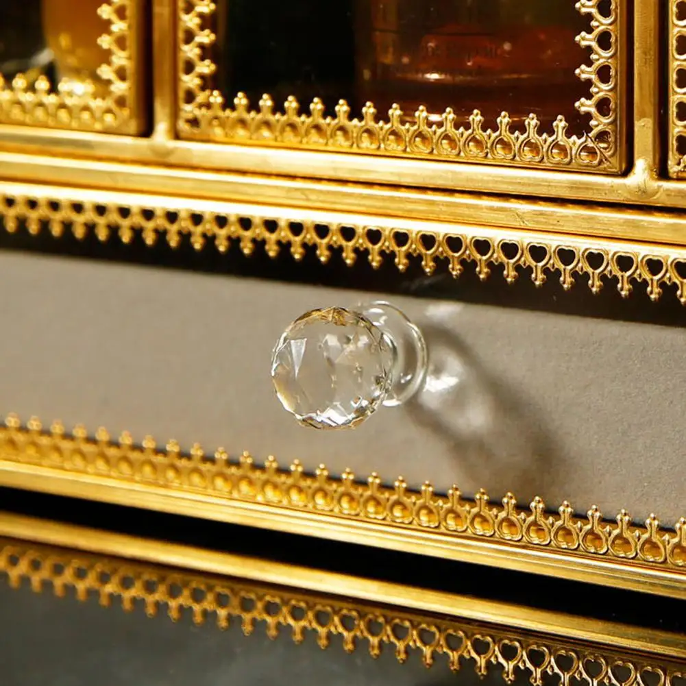 Ретро зеркало стекло по уходу за кожей Органайзер Золотой комод красота дисплей