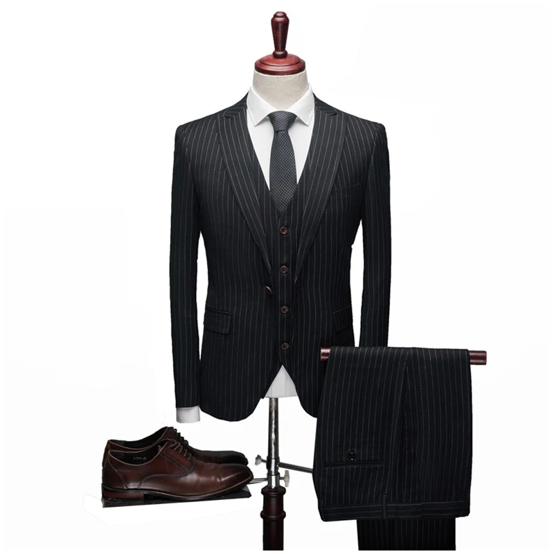 (Пиджак + жилет брюки) Новые мужские костюмы 2019 классические деловые облегающие