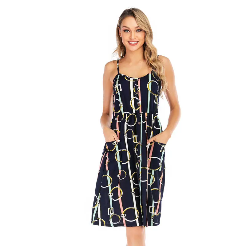 

2021 Summer New All-Match Print Sexy Party Dress Small Daisy Floral Suspender Chiffon Dress Fashion Women Leisure Beach Sundress