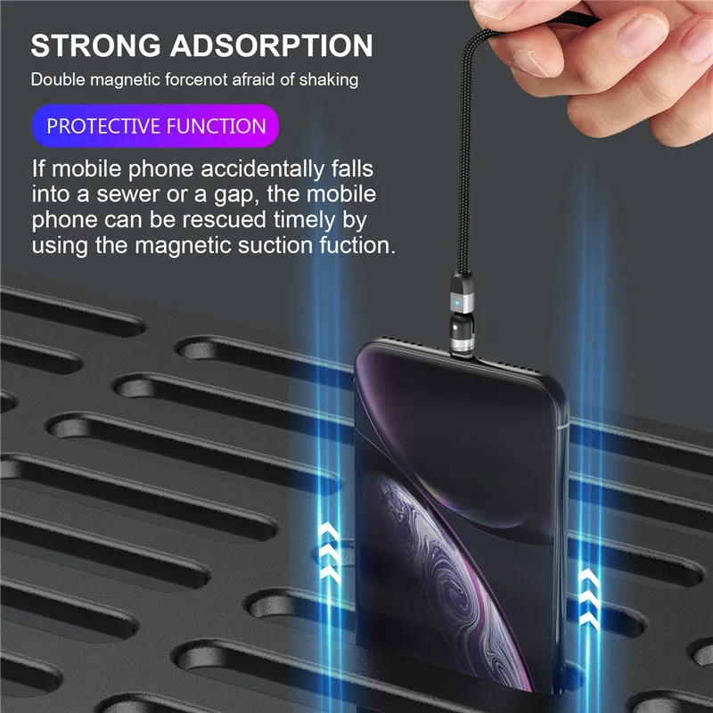 USLION Magnetic USB Cable Fast Charging Type C Cable Magnet Charger Micro USB Cable Mobile Phone USB Cord New 360º+180º Rotation images - 6