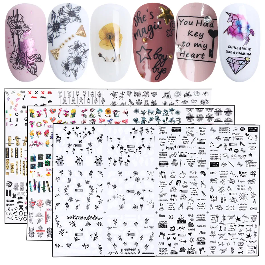 36 шт. наклейки для ногтей на ногти полый слайдер рисования водяной знак буквы