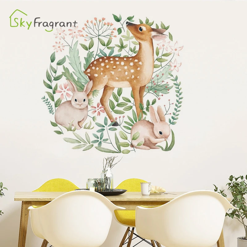 Скандинавская Наклейка на стену с оленем Кроликом наклейки-гирлянды наклейка s