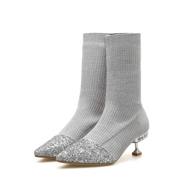 2019 зимние женские носки ботильоны повседневные ботинки на низком каблуке 5 см