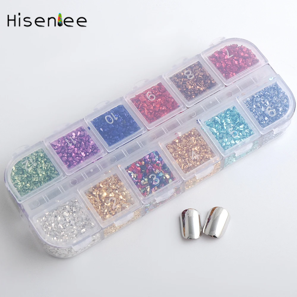 

1Box 12 Colors Set 3D Nail Art Crushed Glass Powder Broken Nail Glitter Powder Decoration Rhinestones For Nail Art Tips