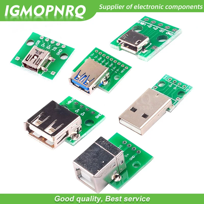 5 шт. Micro Mini USB A Male 2 0 3 гнездовой разъем B интерфейс для 54 мм DIP PCB адаптер