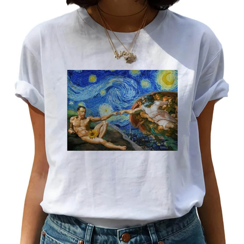 Van Gogh Рисование маслом Harajuku футболки женские Van Goghing Van Gone Забавные футболки 90s футболка с изображением модные футболки женские - Цвет: 8482